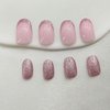 Pink Press on Nails Short Almond Fake Nails Glitter French Tip Nails Press ons Glossy Acrylic Nails with Glitter Designs Full Cover Stick on Nails Cute Artificial Nails for Women 24Pcs