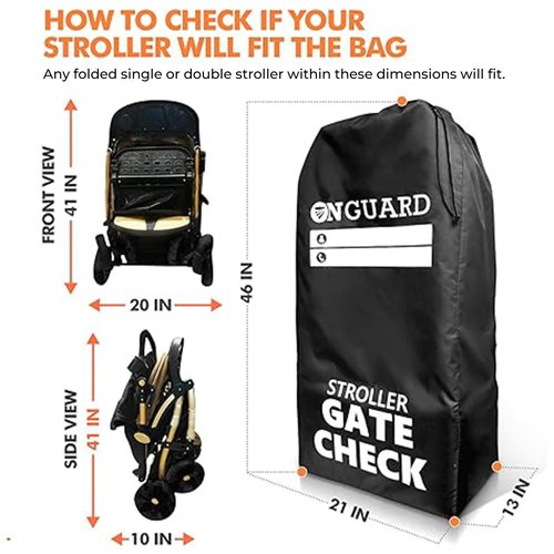 ONGUARD Waterproof Single and Double Stroller Bag for Airplane - Travel Stroller Cover - Airplane Stroller Travel System - Gate Check Stroller Bag - Baby Airplane Essentials - Black