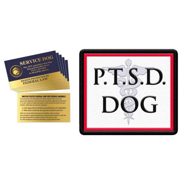 PTSD Dog Sew On Patch - Includes Five Service Dog Law Handout Cards – for Service Dog Vest or Harness