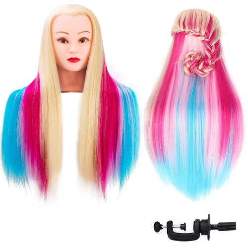 Stancia Mannequin Head with Hair,24"-26" Hair Styling Training Head, Manikin Cosmetology Doll Head, Synthetic Fiber Hair, Hairdressing, Training Model Head with Stand (Colored)