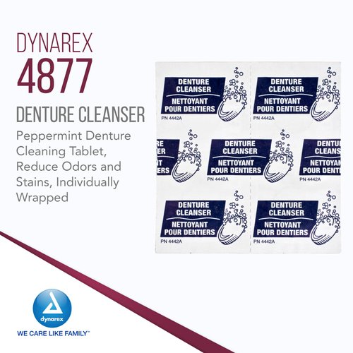 Dynarex Denture Cleanser Tablets - Reduce Odors & Stains - Individually Wrapped, Peppermint Denture Cleaning Tablets - Box of 40 Tablets