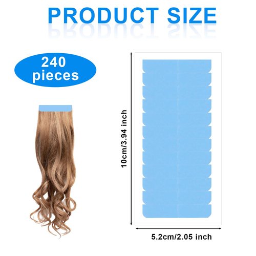 NQEUEPN 240pcs/20 Sheets Hair Extension Tape, Hair Replacement Adhesive Tape Double Sided Hair Extension Tabs Tape in Tape Human Hair Wig Tape Beauty Tools for Hair Extensions(Blue)