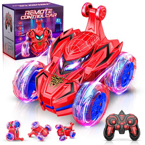 MDINGTD Remote Control Car, Boys Toys Age 4-6 6-8 8-12 360° Rotating 2.4GHz Fast Stunt RC Cars with Cool Lights Music 4WD Off Road RC Crawlers Birthday Party Outdoor Xmas Gifts for 3-12 Year Old Boys