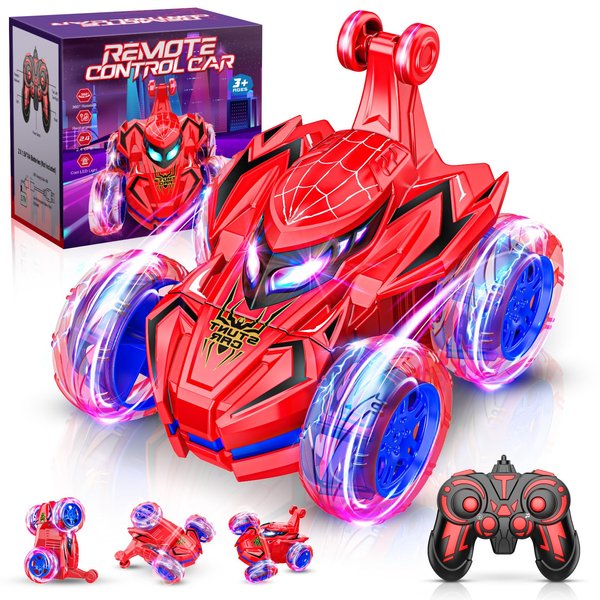 MDINGTD Remote Control Car, Boys Toys Age 4-6 6-8 8-12 360° Rotating 2.4GHz Fast Stunt RC Cars with Cool Lights Music 4WD Off Road RC Crawlers Birthday Party Outdoor Xmas Gifts for 3-12 Year Old Boys