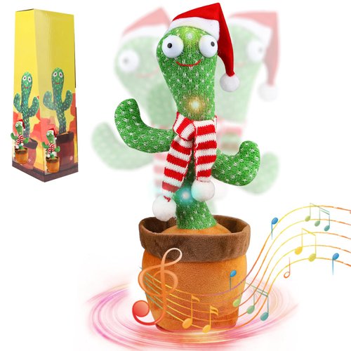 PowerPals Singing Cactus Plush Toys Funny Dancing Talking Repeat Cactus Plush White Elephant Toy for Kids Aldult Gag Gift Xmas Decoration Christmas Birthday 11.2“