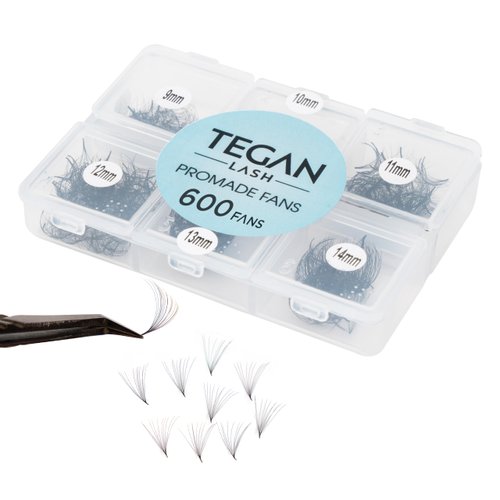 TEGAN LASH Promade Fan Mix Eyelash Extensions, From 3D - 16D, 0.03/0.05/0.07, C/CC/D, 9-15mm, Pre Made Eyelash, Easy Apply Premade False Eyelashes, Pestañas Abanicos Extensiones (8D, 0,05, C, Mix)