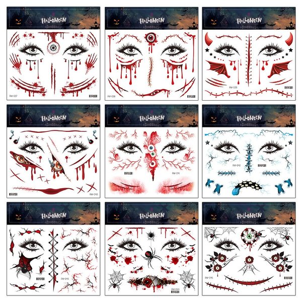 Halloween Temporary Tattoos Day of the Dead Tattoo Stickers Wound Bloody Eye Tattoo Decals 10 Sheets Fake Tattoos for Halloween Party Makeup Decorations
