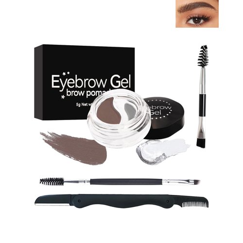 Eyebrow Gel Brow Pomade Set-2 in 1 Waterproof Tinted Brow Cream Gel Brown & Clear Brow Setting Glue Wax,Filling & Shaping Tinted Brow Filler with Brow Brush Razor,Brow Color Makeup for Women Girl-#02