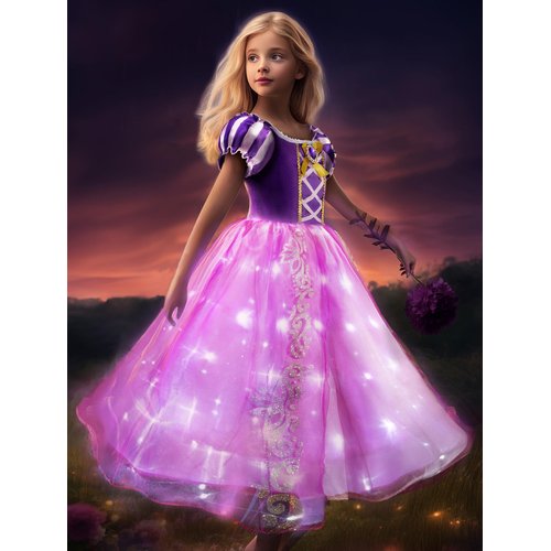 UPORPOR Girls Princess Dress Costume Toddler Halloween Princess Dress Up Clothes Light Up Birthday Party Children Kids Glowing Costume for Christmas Carnival 100