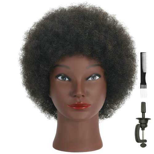 RIHANNAHAIR Kinky Curly Real 100% Human Hair Mannequin Head with Stand for Hairdresser Practice Manikin Cosmetology Training Doll Head Braiding Styling Updos Bleaching Dyeing Cutting Curling Coloring