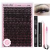 Lash Extension Kit 320pcs Fluffy Lash Clusters 10-20mm Eyelash Extension Kit 50D Volume DIY Lash Extension Kit Individual Lashes with Lash Bond and Seal, Remover, Lash Tweezers and Lash Brushes