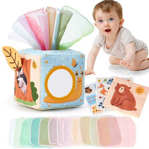 hahaland Baby Tissue Box Toy - Baby Toys 6-12 Months - Montessori Toys for 6 Month Old Must Haves - Baby Boy Girl Shower Gifts for Babies 6 9 12 18 Months Old - Baby Gifts Christmas Stocking Stuffers