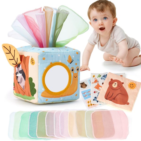 hahaland Baby Tissue Box Toy - Baby Toys 6-12 Months - Montessori Toys for 6 Month Old Must Haves - Baby Boy Girl Shower Gifts for Babies 6 9 12 18 Months Old - Baby Gifts Christmas Stocking Stuffers
