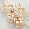 SWEETV Flower Bride Wedding Hair Comb Pearl Bridal Crystal Leaf Gold Headpiece Rhinestones Handmade Jewelry for Women and Girls