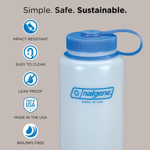 Nalgene HDPE Wide Mouth Water Bottle, Clear, 48 oz