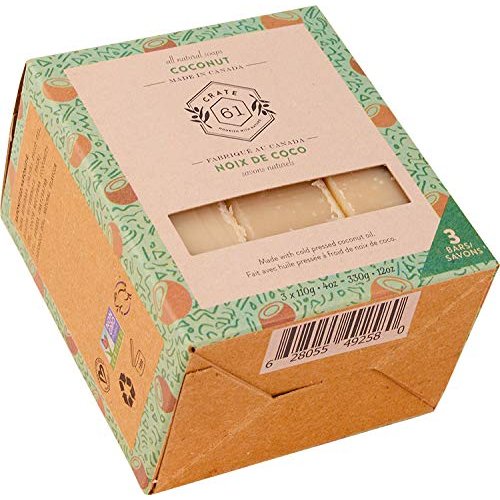 Crate 61, Vegan Natural Bar Soap, Coconut, 3 Pack, Handmade Soap With Premium Essential Oils, Cold Pressed Face And Body Bar Soap For Men And Women (4 oz, 3 Bars) Coconut 3 Pack