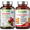 biophix D-Mannose Plus Cranberry Probiotics 1000 mg 120 Vcaps - Free Vitamin C-1000 30 Tablets - Supports Urinary Bladder Tract Health and Digestive Well Being
