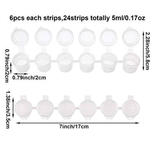 24 Strips 144 Pots Empty Paint Pots Strips Mini Acrylic Paint Storage Container with Lid Painting Arts Crafts Supplies for Classrooms Schools Paintings Art Festivals(5 ml/ 0.17 oz)