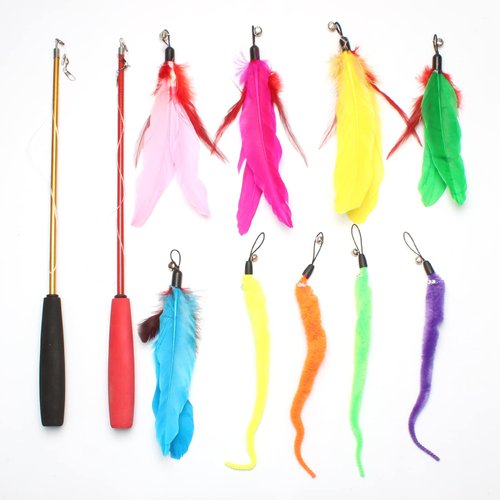 Jegtew Cat Worm Toy Refills, 11 Pcs Cat Toys Wand Replacement Accessories, Cat Wand with Bell, Interactive Cat Toy Wand Worm Refills for Cats