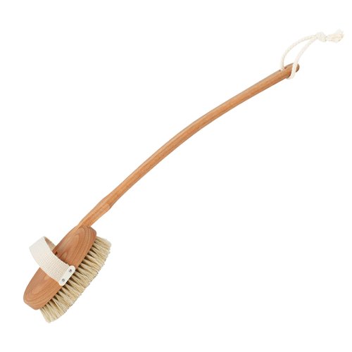Redecker 100% German Made Bath Brush with Removable Extra-Long Oiled Beechwood Handle, Stiff Tampico Fiber Bristles Exfoliate Skin, 19-1/4 inches