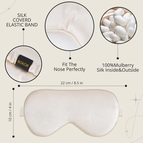 BOKOR Nature Silk Sleep Eye Mask - FSA/HSA Eligible Sleeping Mask, Dark Circles and Puffiness, Improve Sleep, Light Blocking Eye Cover, Ideal Birthday Gift with Gift Package - Champagne