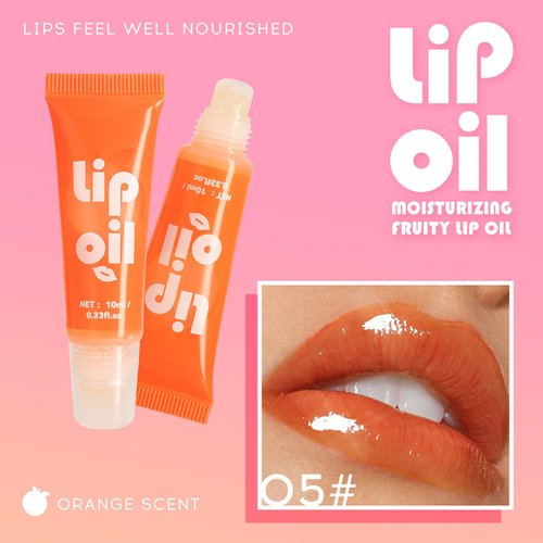 Easilydays Clear Lip Oil Moisturizing Lip Gloss, Fruity Lip Oil, Long-Lasting Glossy Lip Gloss, Natural Plumping Fruity Fruit Flavoured Lip Oil, Non-Sticky Lip Balm Care Moisturizer, 05 Orange