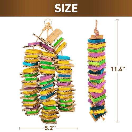 MYFAMIREA Parrot Toys for Medium Birds, Parrot Chewing Toy Cardboard Bird Toys Natural Wooden Bird Cage Chewing Toy for African Greys, Cockatoos, Macaws, Small and Medium Birds