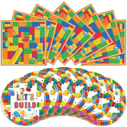 Generic 40pcs Toy Bricks Birthday Party Supplies-Party Decorations Tableware For Kids, Plate, Napkin Party Decorations Dinnerware