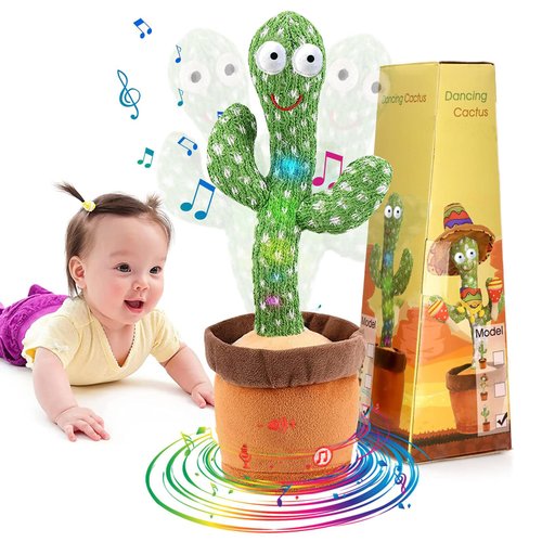 Emoin Dancing Cactus Baby Toys, Talking Cactus Toys Repeats What You Say Baby Boy Toys, Dancing Cactus Mimicking Toy with LED English Sing Talking 15 Second Voice Recorder