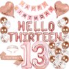13th Birthday Party Decorations Hello Thirteen Party Balloons 13th Birthday Tiara Sash Happy Birthday Banner for 13 Year Old Girls Birthday Party Favor Supplies