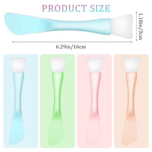 Silicone Facial Mask Applicator, 4 Pcs Reusable Double-End Face Mask Brush Washable Beauty Spatula Comestic Tools for Clay, Cream, Gel, and Mud Facial Masks, Soft Smoothing and Detachable