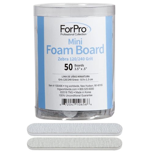 ForPro Mini Foam Board, Double-Sided Nail File, 120/240 Grit, 3.5” L x .5” W, Zebra, 50-Count