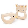 Mentari Toys - Bird &/and Kitten Teethers - 2pc Wooden Teething Toys for Babies - Natural Wood Animal Teething Ring, Chew Toy - Soothes Sore Gums - Develops Hand-Eye Coordination - Age 4m+