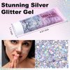 Drawdart Face & Body Glitter,Cosmetic-Grade Holographic Glitter Gel,50ml Silver Hair Glitter Gel,Rave Glitter,Mermaid Makeup Glitters for Women - Vegan & Cruelty Free