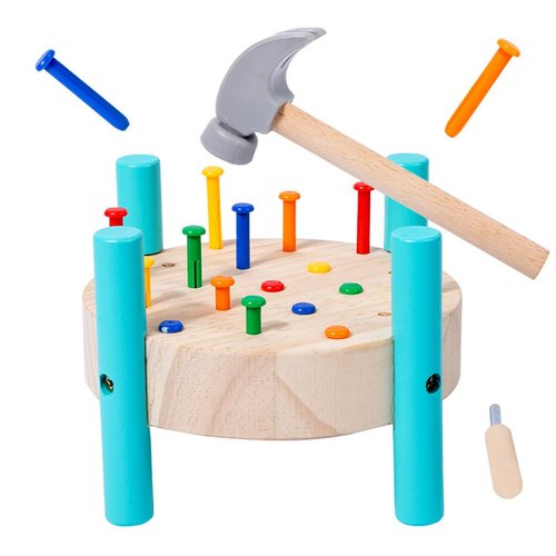 OUJILA Wooden Baby Workbench Pounding Hammer Toy for Toddlers,STEM Educational Preschool Learning Toys for Kids