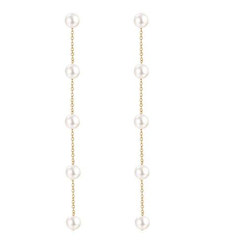 LOKLIFFAI Pearl Dangle Earrings for Women, Threader Earrings Ball Drop Earrings Long Chain Bridal Wedding Jewelry