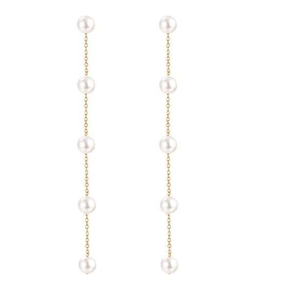 LOKLIFFAI Pearl Dangle Earrings for Women, Threader Earrings Ball Drop Earrings Long Chain Bridal Wedding Jewelry