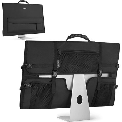 Mancro Monitor Carrying Case Compatible with Apple 27" iMac Desktop Computer, Padded Travel Carrying Bag with Rubber Handle, Pockets for 27" Screen and Accessories, Protective Case Monitor Dust Cover