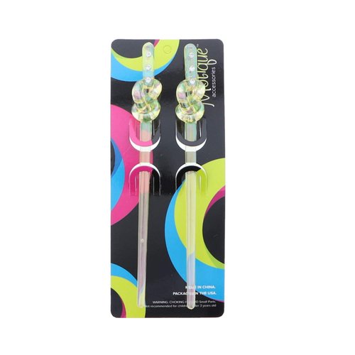 Set of 2 Iridescent Knot Hair Sticks with 3 Diamonds - Yellow