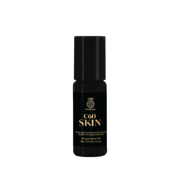 C60 Power - Skin Roll-On - Age-Defying Antioxidant Protection - Reduce Wrinkles, Heal Skin, Non-Greasy - Face, Body, Bug Bites, Scarring - Organic Avocado Oil, 99.99% Pure C60 Fullerenes