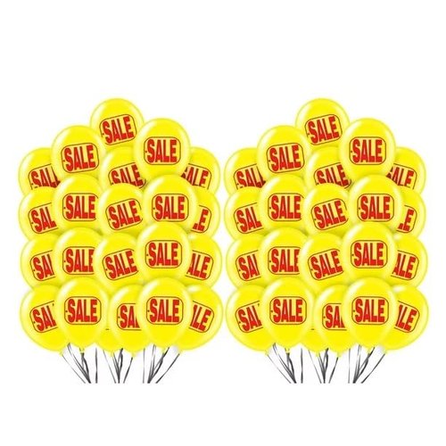 PMU 17 Inch Promotional Outdoor Display "SALE" Print Latex Balloons Sun Yellow w/red ink (12) Color Coordinate Ribbons (50/Pkg) Pkg/1