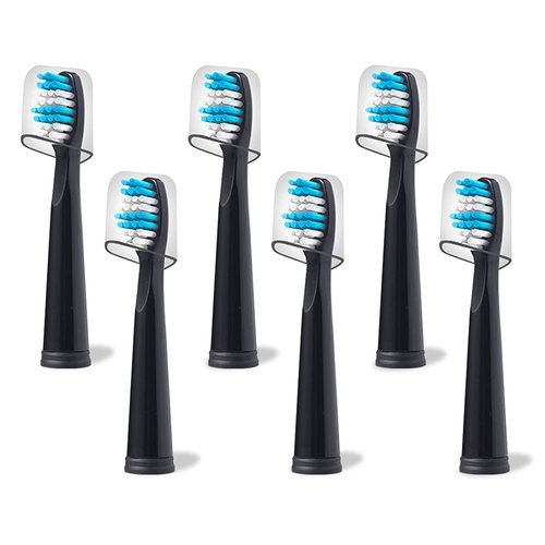 Replacement Toothbrush Heads Compatible with fairywill Electric Toothbrush, Model FW-507/FW-508/2011/959/917/551, D1/D3/D7/D8,W Shape Design Planted with Nylon Bristle (6 Pack - Black)