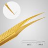 FEITA Diamond Grip Eyelash Extensions Tweezer Lash Precision Tweezers, Japanese Steel Dolphin-shaped & Angled Tip, False Lashes Application Tools, Gold 2Pcs