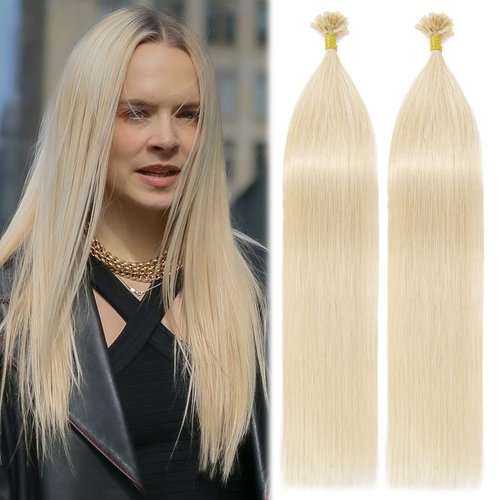 MY-LADY U Tip Hair Extensions Human Hair Platinum Blonde 24 Inch 50G 50Strands K Tip Keratin Bond Hair Extensions Fusion Utip Ktip Pre Bonded Hair Extensions Straight Real Remy Hair