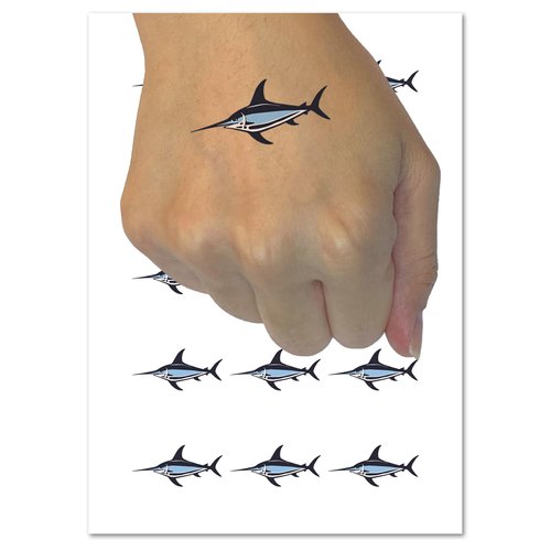 Sleek Swordfish in the Ocean Temporary Tattoo Water Resistant Fake Body Art Set Collection - 15 2" Tattoos (1 Sheet)