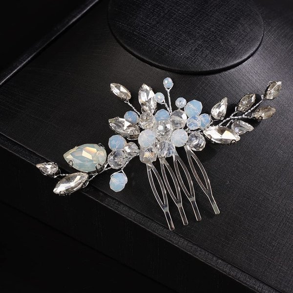 JWICOS Crystal Bride Wedding Hair Comb Silver Bridal Headpieces Beads Wedding Hair Accessories Side Combs for Women and Girls