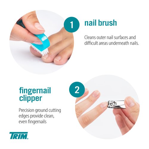 TRIM Manicure & Pedicure Kit – Includes Fingernail Clipper, Toenail Clipper, Nail Scissors, Cuticle Nipper, Cuticle Pusher, Nail Brush, Salon Board, 4-Step Buffing Board & Storage Pouch – 8 Pieces