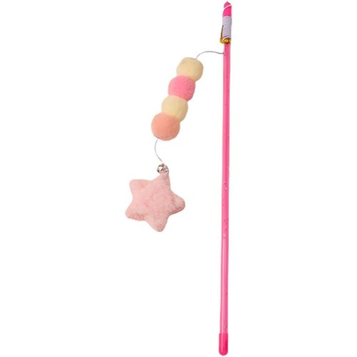 TypoGrove Cat Toy Wand, Pink Cat Stick Toy Elastic Rope Plush Ball Star Pendant, Bite-Resistant Comfortable Grip Relieve Boredom, Handmade Kitten Teaser Wand Cat Mice and Animals Toys