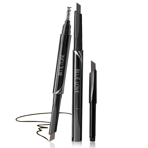 BLUE LOVE Microblading Eyebrow Pencil with Spoolie Brush, Long-Lasting Eyebrow Pen for Eyebrow Makeup, Drawing Eye Brow Pen Natural Daily Look for Women with a Replace (01 Black)