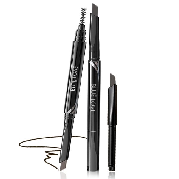 BLUE LOVE Microblading Eyebrow Pencil with Spoolie Brush, Long-Lasting Eyebrow Pen for Eyebrow Makeup, Drawing Eye Brow Pen Natural Daily Look for Women with a Replace (01 Black)